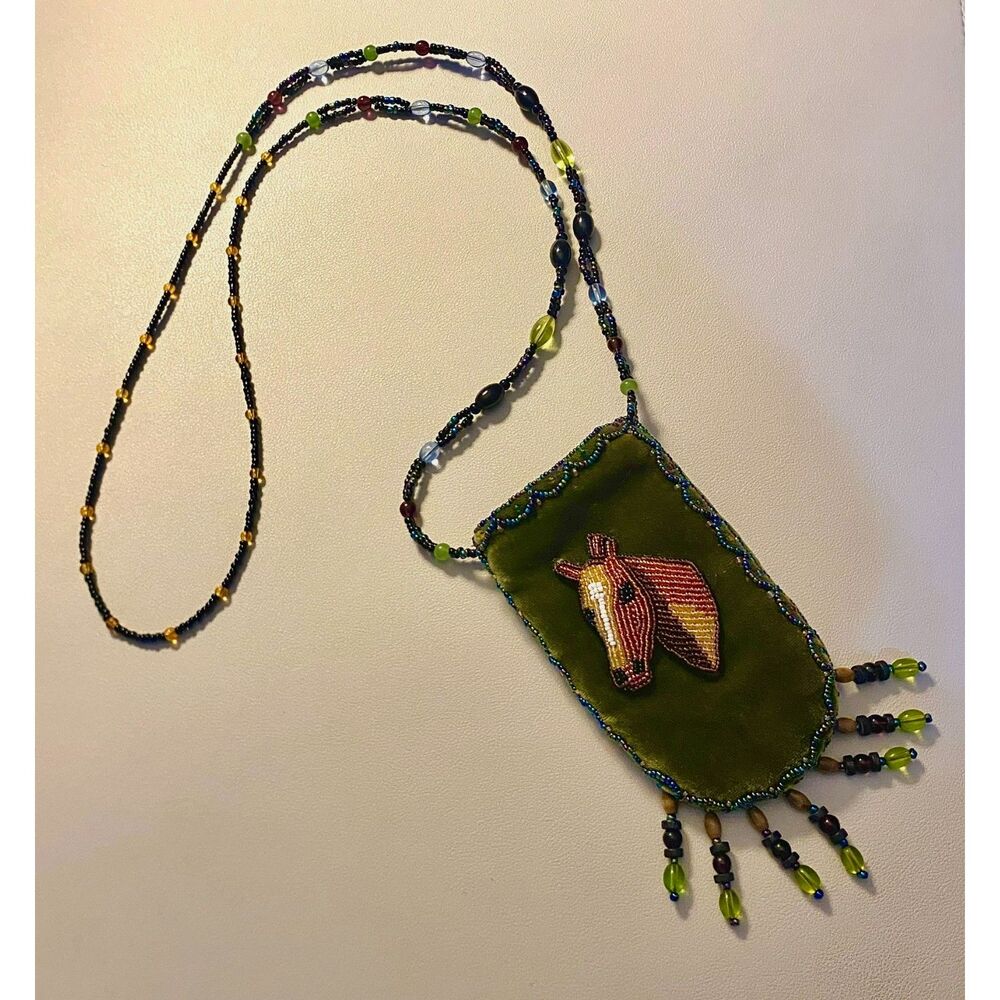 Handmade Beaded Horse Neck Pouch Medicine Bag Boho Southwestern Crossbody